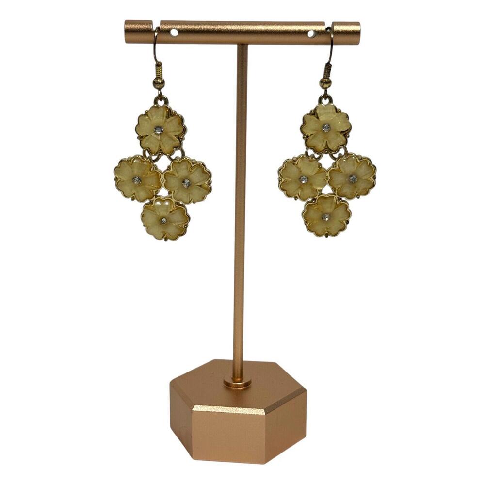 Minicci Cream Gold Tone Flower Crystal Chandelier Drop Earrings Fashion Jewelry